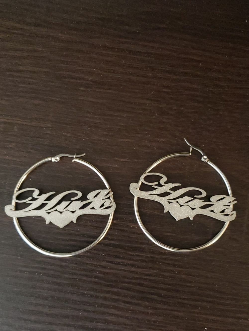 Silver Hoop Earrings Name HUGO